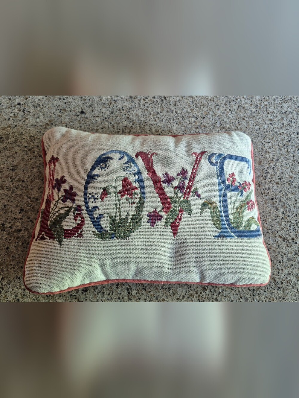 Vintage Tapestry LOVE Accent Pillow Floral Letters Cottagecore Boho Decor 12x8